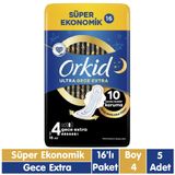 Orkid Ultra Gece Extra Boy 4 Kanatlı 5x16 Adet Hijyenik Ped