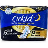 Orkid Ultra Gece Extra Plus Hijyenik Ped – 12 Saat Koruma, Uzun & Geniş Arka Yüzey, Yoğun Gece Kullanımı Için 5’li Ped Seti