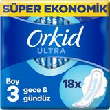 Orkid Ultra Gece Hijyenik Ped 18'li – Süper Emici, 3 mm İnce Tasarım, %100 Sızıntı Koruması ve Nefes Alabilen Yüzey