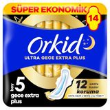 Orkid Ultra Hijyenik Ped Gece Ekstra Plus (Boy 5) Süper Ekonomik Paket 14 Adet Ped