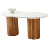 Orkide Kar Beyaz Renk Highgloss Lora Naturel Ahşap Ayak Sabit 160X90 Masa - 160 X 90