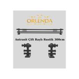 Orlenda Ahşap Başlıklı Alminyum Boru Rustik Perde Askısı Çift Raylı - Antrasit - 300 cm