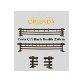Orlenda Ahşap Başlıklı Alminyum Boru Rustik Perde Askısı Çift Raylı - Ceviz - 250 cm
