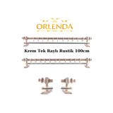 Orlenda Krem Ahşap Başlıklı Alminyum Boru Rustik Perde Askısı Tek Raylı 100cm