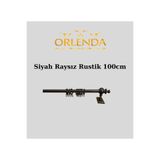 Orlenda Siyah Ahşap Başlıklı Alminyum Boru Rustik Perde Askısı Raysız 100 Cm