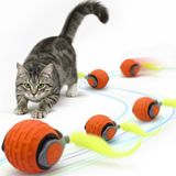 Orletz Akıllı Kedi Oyun Topu - Otomatik Yuvarlanan İnteraktif Kedi Oyuncağı - Şarj Edilebilir Evcil Hayvan Oyun Arkadaşı - Farklı Hız ve Oyun Modları - Led Işıklı - Tüylü Kovalama Kuyruğu (Turuncu)