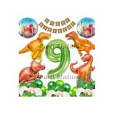 Orman Tema Jurassic Park Dinozor Konsept Yeşil Rakam Balon 9 Yaş Dev Balonlu Doğum Günü Balon Set