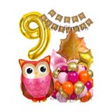Orman Woodland Baykuş Konsept Doğum Günü 9 Yaş Balon Set Baykuş Tema Folyo Balon Set