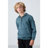 Orman Yeşil Pamuklu Kalın İçi Tüylü Standart Fit Nakışlı Erkek Çocuk Sweatshirt - 11244