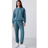 Orman Yeşili Basic Pamuklu O Yaka Oversize Lastik Paça Kadın Eşofman Takım - 95287