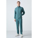 Orman Yeşili Pamuklu Kalın Yumuşak Dokulu Comfort Fit Basic Erkek Eşofman Takım - 85260 - XL