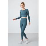 Orman Yeşili Yüksek Bel Uzun Kollu Slim Fit Crop Top Kadın Tayt Takım - 95286