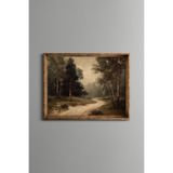 Orman Yolu ve Sisli Manzara - Vintage Desenli Çerçeve - İnce Model, Altın1, 21 x 30
