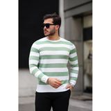 Örme Çizgili Bisiklet Yaka İnce Triko Erkek Kazak - Yesil