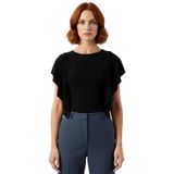 Örme Crop Bluz Bisiklet Yaka Fırfırlı Kollar Rahat Kalıp Ve Şık Konforlu Kesim_Siyah-M