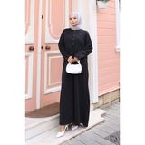Örme Kumaş Kışlık Düğme Detaylı Tesettür Elbise 2180-04 Siyah - 46 - 48