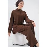 Örme Tesettür Alt Üst Takım 6711 - Kahverengi