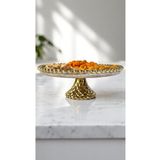 Ornamenti Cam Dekorlu Bölmeli Ayaklı Çerezlik, Sunumluk 26 Cm, Altın, Gümüş