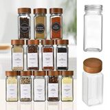 Orret Home 12' Bambu Akasya Kapaklı Baharatlık Seti 120 ml - Doğal Kapaklı, Şeffaf , Sağlıklı Şık Baharat Kavanozları (Akasya Kapak)
