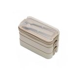 Orret Home 1260 ml 3 Katlı 6 Bölmeli BPA'sız PP Plastik Sefer Taşıma ve Beslenme Çantası, Kilitli Bento Lunch Box, Mikrodalgaya Uygun, Çatal ve Kaşık Dahil (Krem)