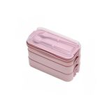 Orret Home 1260 ml 3 Katlı 6 Bölmeli BPA'sız PP Plastik Sefer Taşıma ve Beslenme Çantası, Kilitli Bento Lunch Box, Mikrodalgaya Uygun, Çatal ve Kaşık Dahil (Pembe)