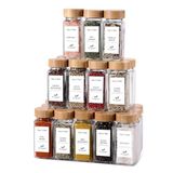 Orret Home 12'li Bambu ve Akasya Kapaklı Cam Baharatlık Seti 120 ml - Doğal Ahşap Kapaklı, Şeffaf Cam, Sağlıklı ve Şık Baharat Kavanozları (Bambu Kapak)