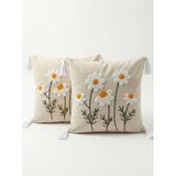 Orret Home 2 Adet 40x40 cm Punch Papatya Desenli Gizli Fermuarlı Kırlent Kılıfı Dekoratif Yastık Kılıfı Salon Oturma Odası Kırlent Seti