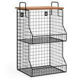 Orret Home 2 Katlı Ahşap Raflı Metal Organizer Sepet, Duvara Monte Edilebilir Mutfak Banyo Düzenleyici, Üst Üste Takılabilir Baharatlık Meyvelik Sebzelik, Tezgah Üstü Saklama Rafı