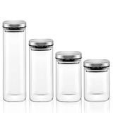 Orret Home 2'li Vakum Kapaklı Borosilikat Cam Saklama Kabı Seti – Mini Boy, Hava Geçirmez, Gıda Saklama İçin İdeal-Baharat,Kahve,Şeker-Mini Baharatlık (Metal Kare, 360 ML)