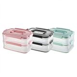 Orret Home 2x1,8 L Çift Katlı Plastik Yemek Taşıma Kutusu 3,6 L Saklama Kabı Sızdırmaz Contalı Şeffaf Kilitli Sefer Tası Beslenme Kabı Lunch Box Erzak Kabı (1 Adet)