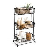 Orret Home 3 Katlı Metal Sepet Organizer Düzenleyici, Banyo Mutfak Kiler İçin Çok Amaçlı Siyah Tel Raf, Ayaklı Depolama Saklama Standı, Havlu Erzak Deterjan Düzenleme Ünitesi 35 x 25 x 63,5 cm (Siyah)