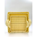 Orret Home 3'lü Hasır Görünümlü Tepsi Seti – Sunumluk ve Dekoratif Hasır Sepet Tepsi, Şık ve Estetik Servis Tepsisi, Mutfak ve Sofra İçin Dayanıklı Plastik Örgü (Krem Kulplu Kare)
