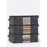 Orret Home 3'lü Siyah Pencereli Hurç Seti – 64X45X22 cm Bez Kumaş Baza Altı Organizer, Şeffaf - Çok Renkli