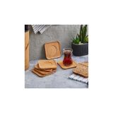 Orret Home 6Adet Bambu Çay Tabağı, Çay Bardağı Altlığı, Estetik Sunum Sunumluk, Doğal Malzeme, Çevre Dostu ve Şık Tasarım (Kare)