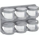 Orret Home 6’lı Standlı Baharatlık Plastik Şeffaf Kaşıklı Baharat Standı Duvara Asılabilir ve Masa Üstü Kullanılabilir Baharat Seti Mutfak Organizer - 0,2 kg