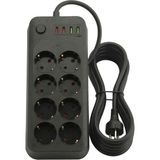 Orret Home 8 Priz 2 USB 2 Type-C Girişli Akım Korumalı Uzatma Kablosu 2 Metre, Açma Kapama Düğmeli Çoklu Priz, USB Şarjlı Termal Korumalı Priz Uzatma Kablosu