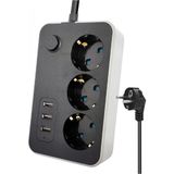 Orret Home Akım Korumalı Priz 3 Priz 3 USB Girişli 2.1A Uzatma Kablosu 2 Metre, Termal Korumalı Çoklu Priz, Açma Kapama Düğmeli USB Şarjlı Uzatma Prizi