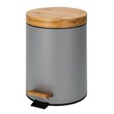 Orret Home Bambu Kapaklı Metal Çöp Kovası – Hidrolik Sistemli Yavaş Kapanma Özellikli, Pedallı, Banyo ve Mutfak İçin Şık ve Fonksiyonel Tasarım (Gri, 3 Litre)