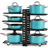 Orret Home Çift Taraflı Kullanılabilir Ayarlanabilir Tencere Tava Organizeri, Kapak Organizeri ve Dolap İçi Düzenleyici, Tezgah Üstü Metal Siyah Mutfak Rafı, Yatay ve Dikey Kurulum, 41 x 20 x 27 cm