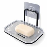 Orret Home Duvara Yapışkanlı Sabunluk, Metal Askılı Katı Sabunluk 17x9x10 cm, Delme Gerektirmeyen Duvara Monte Şeffaf,Su Tahliyeli Drenajlı Banyo Duş Mutfak Sabun Tutucu Siyah