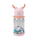 Orret Home Geyik Boynuzlu Pipetli Su Matarası, 600 ml Su Şişesi, Çocuklar İçin Eğlenceli ve Güvenli İçme Deneyimi, BPA İçermeyen, Dayanıklı ve Renkli Suluk (Pembe)