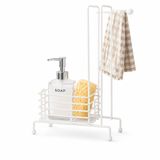 Orret Home Metal Sabunluk Süngerlik ve Bez Organizeri, Beyaz Tezgah Üstü Mutfak Banyo Düzenleyici, Havluluklu Tel Sepet, Sabunluk Sünger Bezi Deterjan Fırça Tutucu Stand 20x29 cm