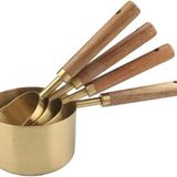 Orret Home Özel Üretim Akasya Ağacı Saplı Paslanmaz Çelik 4'lü Ölçü Kaşığı Seti – Lüks ve Şık Tasarım, Otantik Altın Renk, 1,5 ml, 5 ml, 15 ml ve 25 ml Ölçülerinde