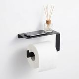 Orret Home Raflı Yapışkanlı Tuvalet Kağıtlığı – Siyah Metal Duvara Yapıştırılabilir WC Kağıtlık – Telefon Standlı Paslanmaz Banyo Kağıtlık – Delmeden Montajlı Modern Raf Organizer(Standlı Wc Kağıtlık)