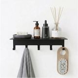 Orret Home Yapışkanlı Metal Banyo Rafı 5 Kancalı Duvar Rafı Organizer Dekoratif Raf Siyah Paslanmaz Duvar Rafı Havluluk Askılık Banyo Mutfak