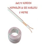 ORSA 2X0,75 Kordon Ses Led Ve Hoparlör Kablosu Şeritli Beyaz Kablo 5 Metre