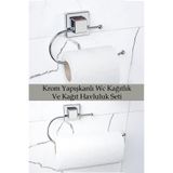 ORSA HOME 603 + 604 Krom İkili Set, Kare Yapışkanlı Wc Kağıtlık Ve Kağıt Havluluk