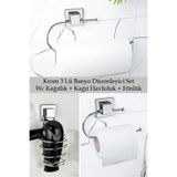 ORSA HOME 603+604+615 Krom Kare Yapışkanlı Wc Kağıtlık, Kağıt Havluluk ve Saç Kurutma Makine Askısı