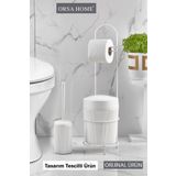 ORSA HOME Beyaz Yuvarlak Kovalı Wc Kağıtlık Ve Tuvalet Fırça Seti 390