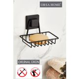 ORSA HOME Mat Siyah Kare Güçlü Yapışkanlı Sabunluk 905